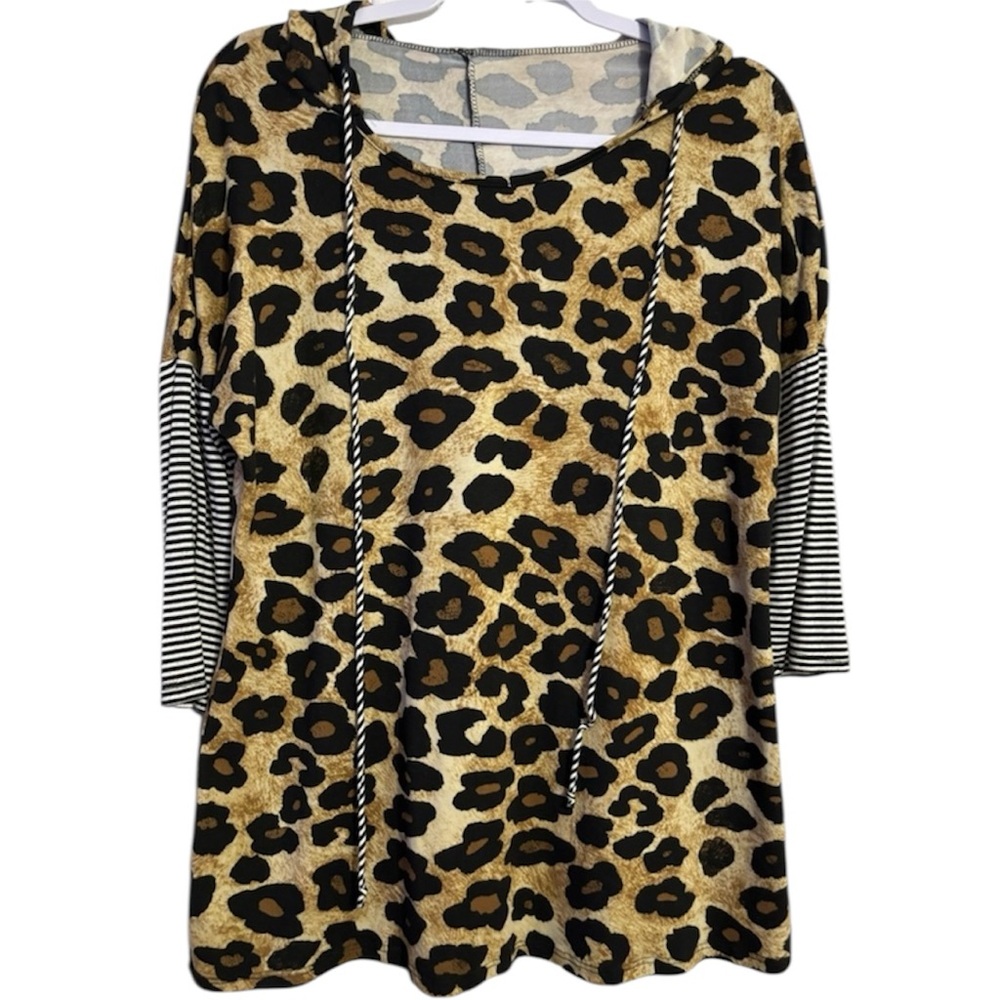 Good Day Women’s Ladies Leopard Stripped Hoodie Blouse